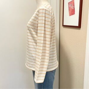 Amour Vert Cotton Cream and Peach Striped Long Sleeve Top